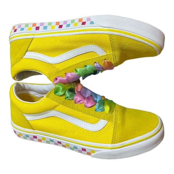 VANS Old Skool Rainbow Lace Yellow/white - Multi Color Checkerboard Kids 3 - Picture 11 of 14